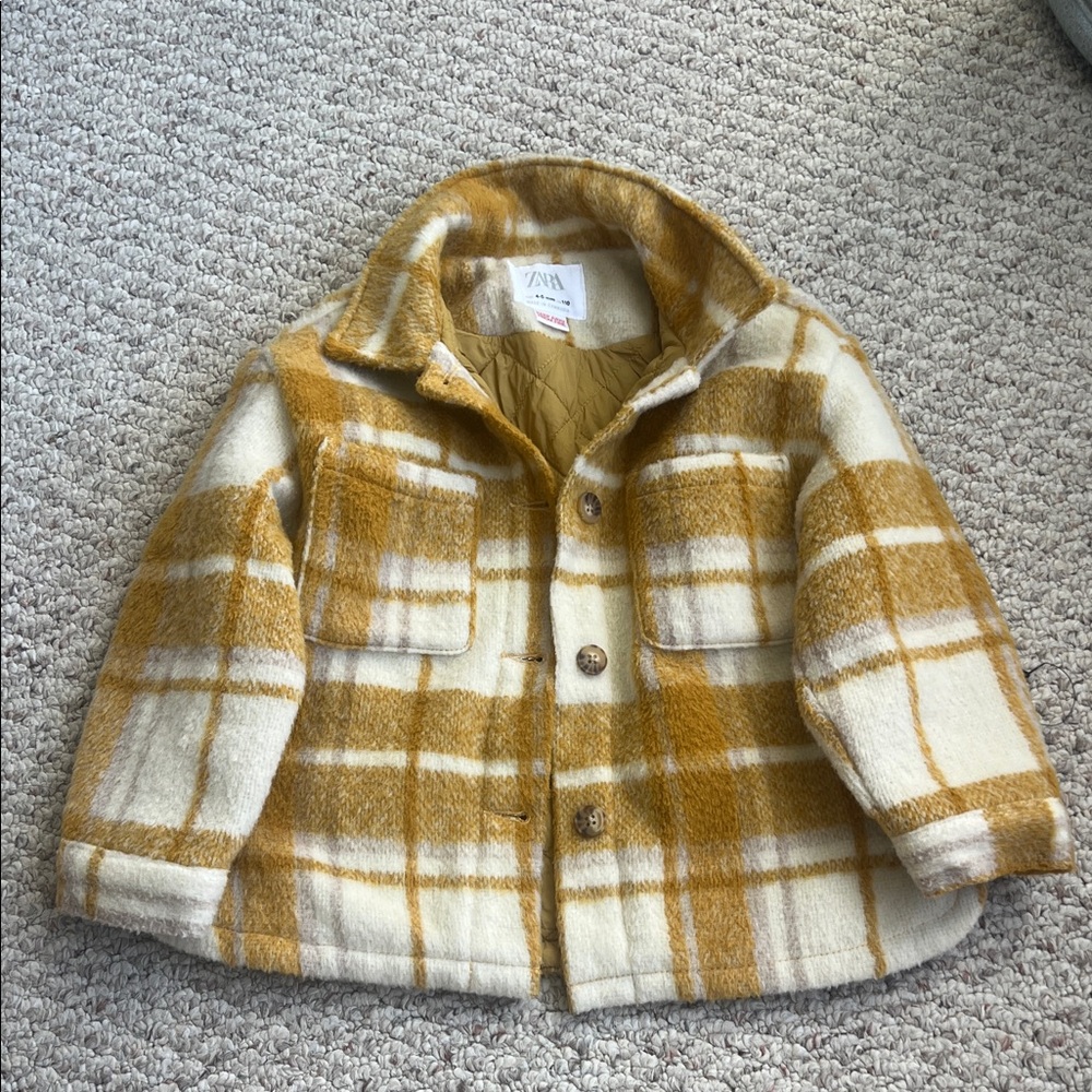 Zara Kids Checkered Puffer Jacket - Tan and Cream